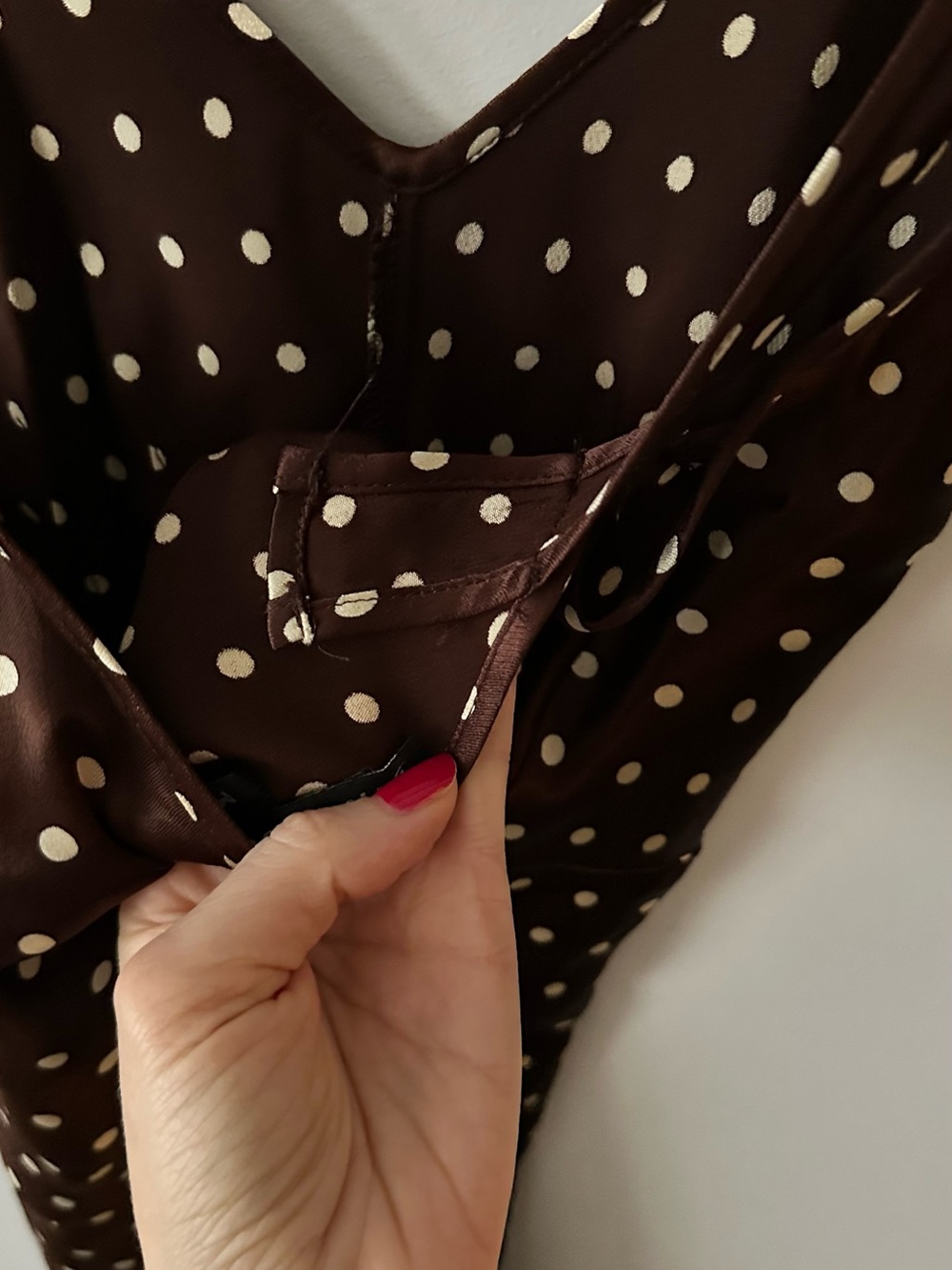 Vintage Betsey Johnson Brown Polka Dot V-Neck Slip Dress - Picture 7 of 7